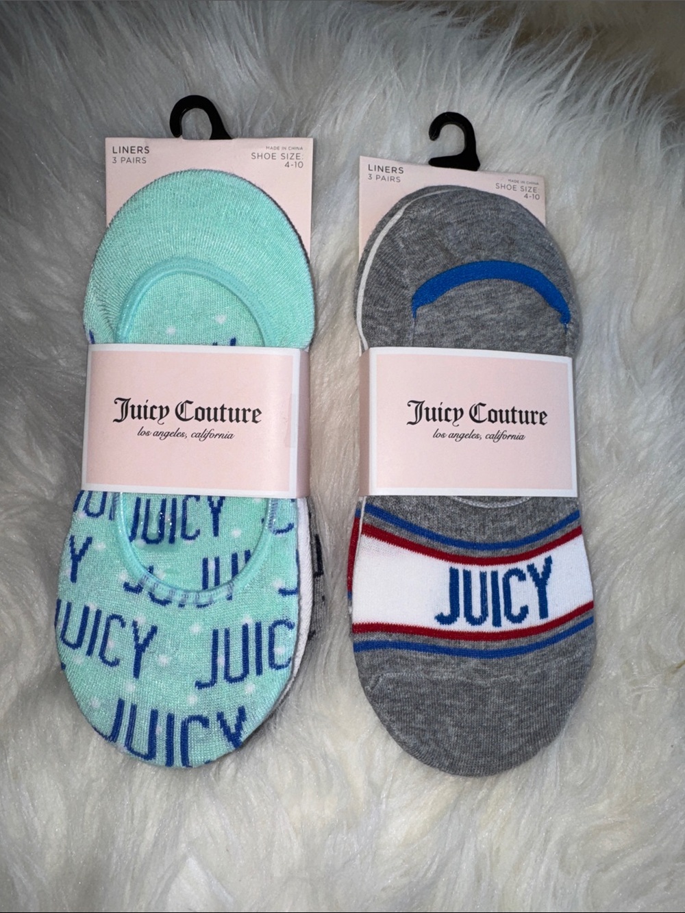 Juicy Couture No-Show Sock Liners in Mint, Gray & Blue (3 Pairs)